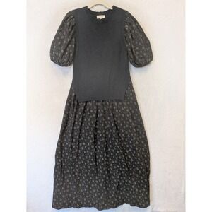 Roolee Black Floral Maxi Dress with Knit Bodice top cottage core size small